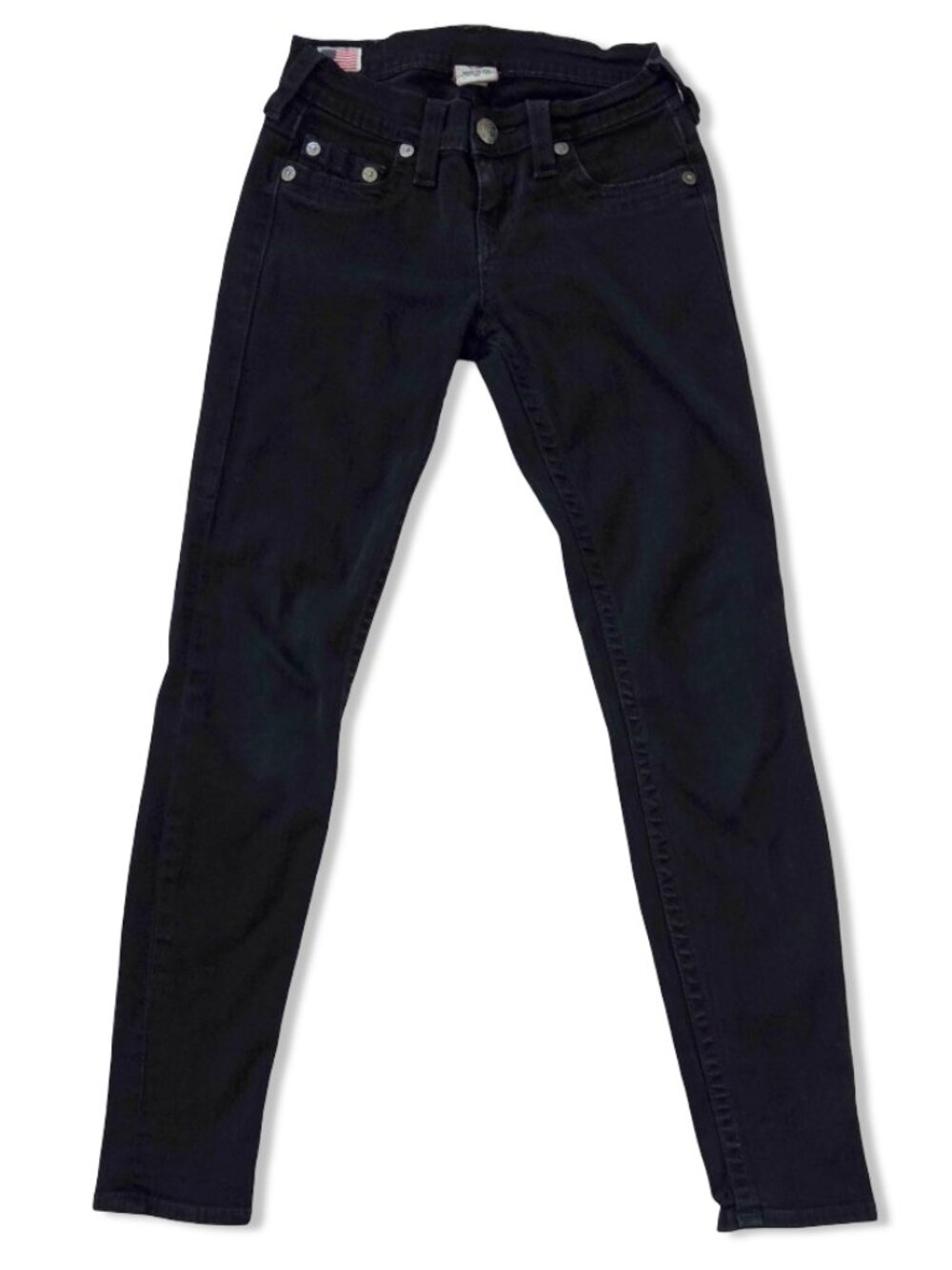 True Religion Women's 25 Black Skinny Jeans World Tour USA Low Rise Stretch